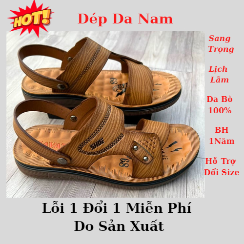 Dép Nam Quai Ngang Da Bò Cao Cấp Dép Da Nam Mặt Dép Mát Xa Chân Giúp Lưu Thông Máu Lòng Bàn Chân