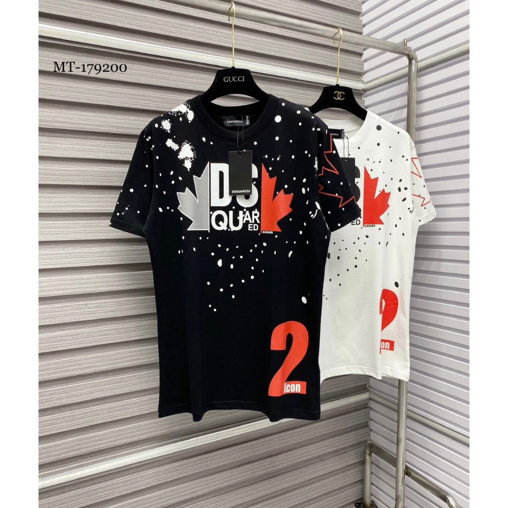 Áo Phông Nam Nữ In Hình DSQ2 Lá Phong Đen Xám Đỏ Vảy Sơn Cotton 100%