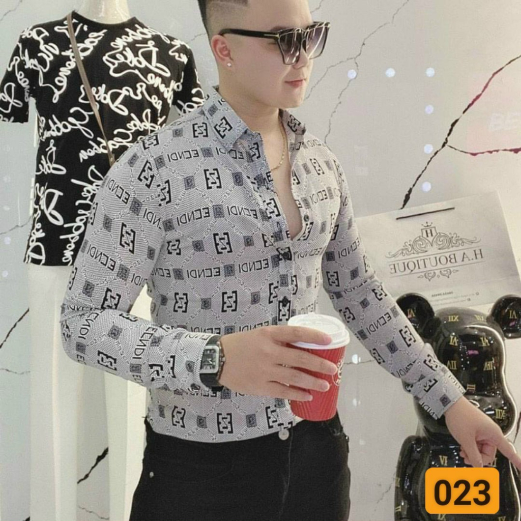 Áo So Mi Nam Dài Tay Trẻ Trung Phong Cách Phối Họa Tiết In Chữ Form body Chuẩn đẹp