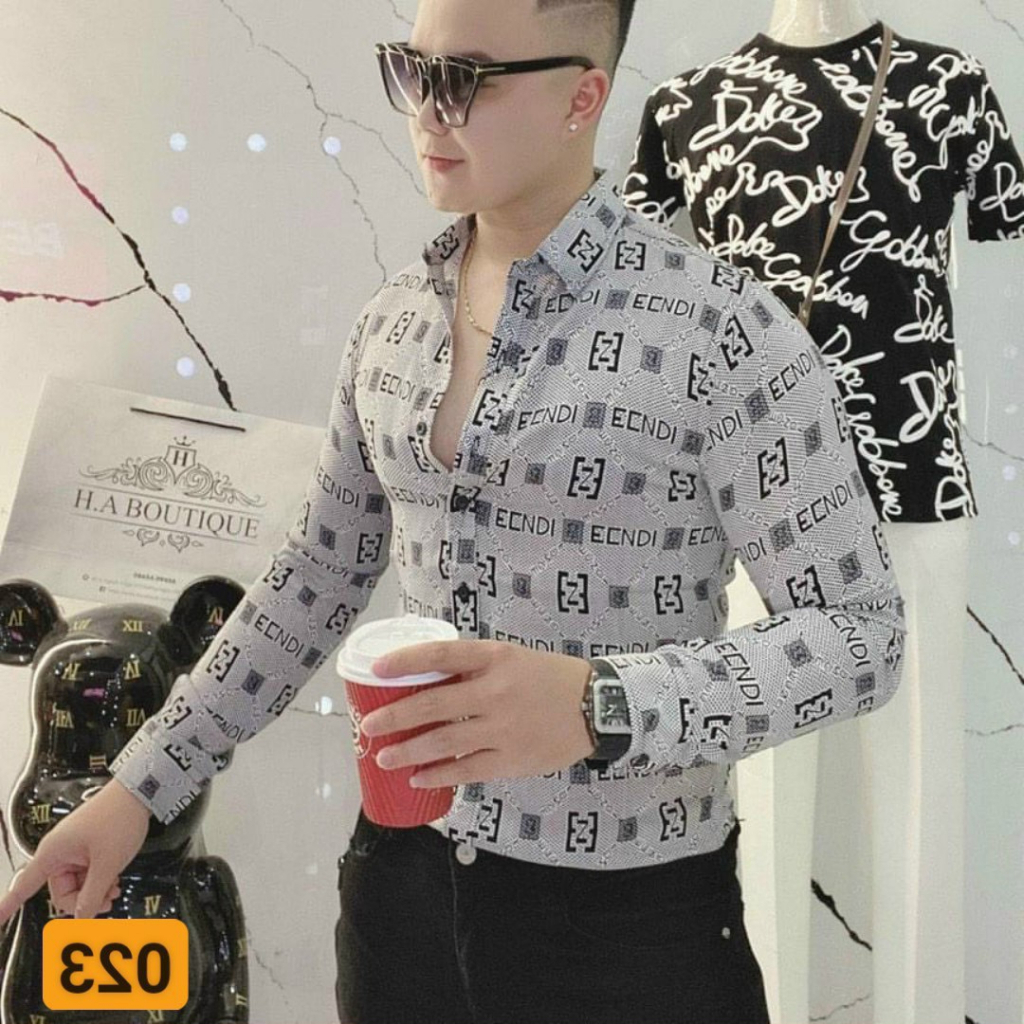 Áo So Mi Nam Dài Tay Trẻ Trung Phong Cách Phối Họa Tiết In Chữ Form body Chuẩn đẹp