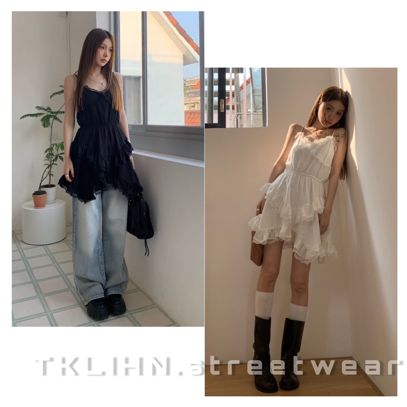 TKLIHN Áo ROSE TOP áo váy sơ mi hai dây phong cách ROSES BLACKPINK váy hai dây mix quần dài HOT TREND 2023