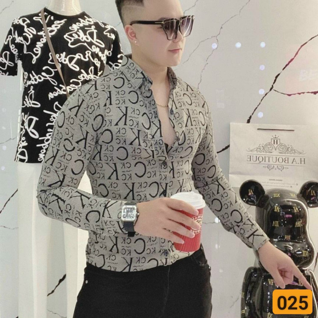 Áo Sơ Mi Nam Tay Dài hàn quốc DR368XM in chữ C.K Form Body Chuẩn đẹp y Hình