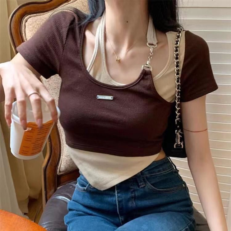 Áo croptop phối màu cực xinh