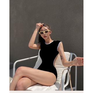 Bikini 1 mảnh hở lưng gợi cảm, đồ bơi liền thân 2 màu nâu-đen