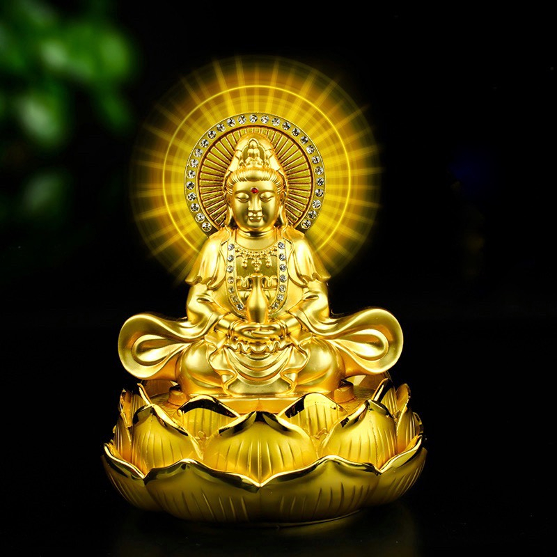 Tượng Phật Bà Quan Âm Để Taplo Xe ô tô Hợp Kim tư thế Trì Bình Thủ Ấn - Tượng Phật để ô tô hai mặt Quan Âm Cao Cấp