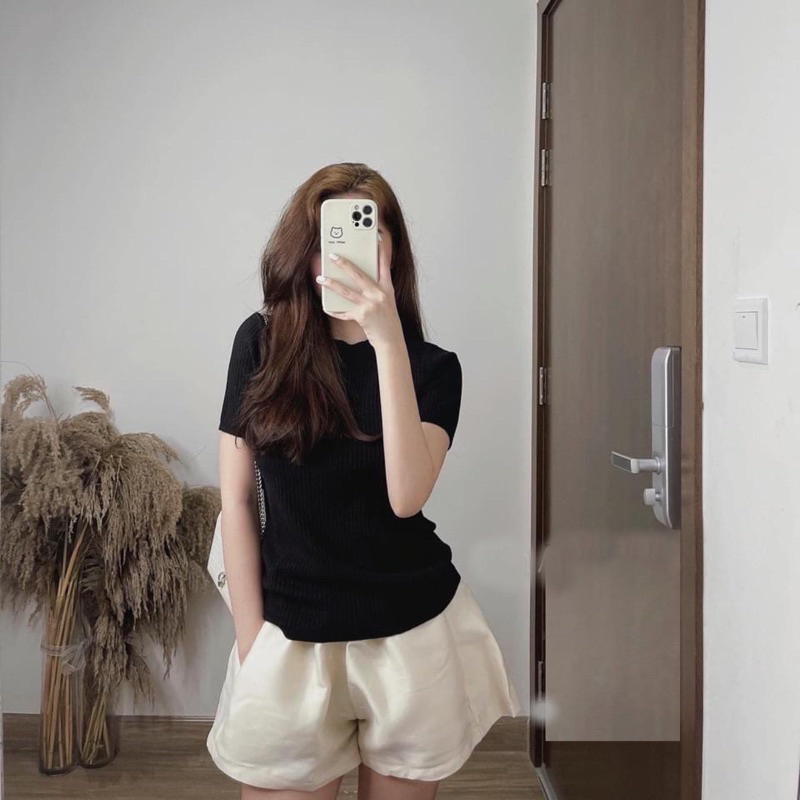 Áo trơn thun Gân Cotton Freesize  - Áo len tăm  - Màu: