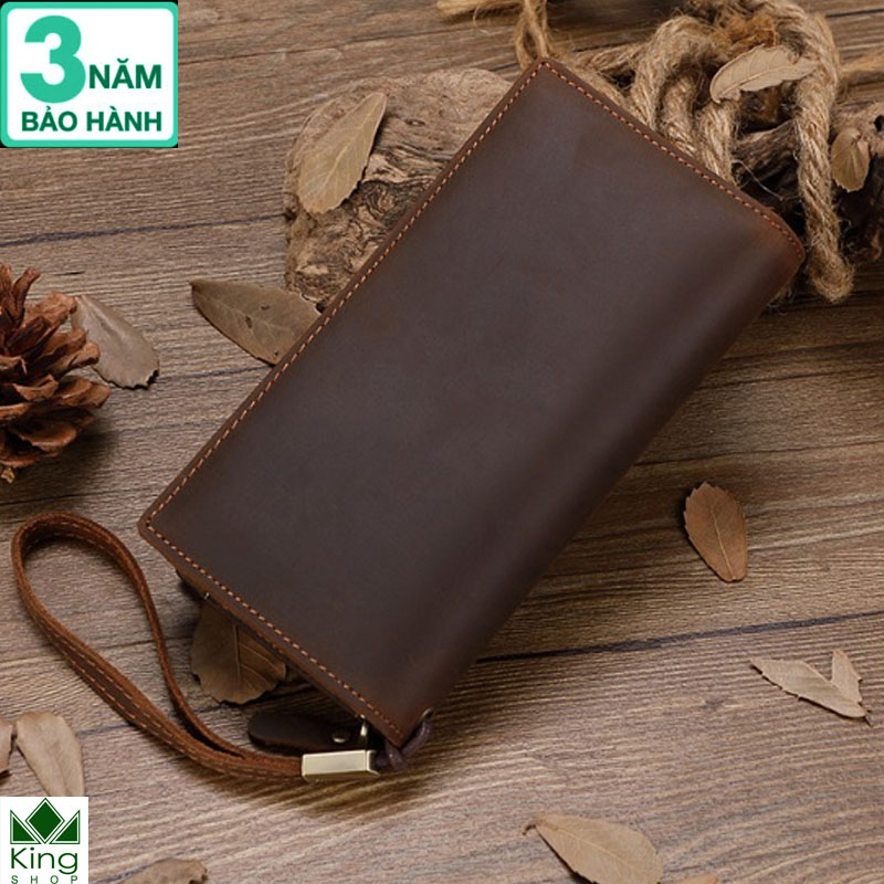 Ví cầm tay nam/nữ da bò Sáp Cao Cấp - 100% da bò thật, BH 3 năm