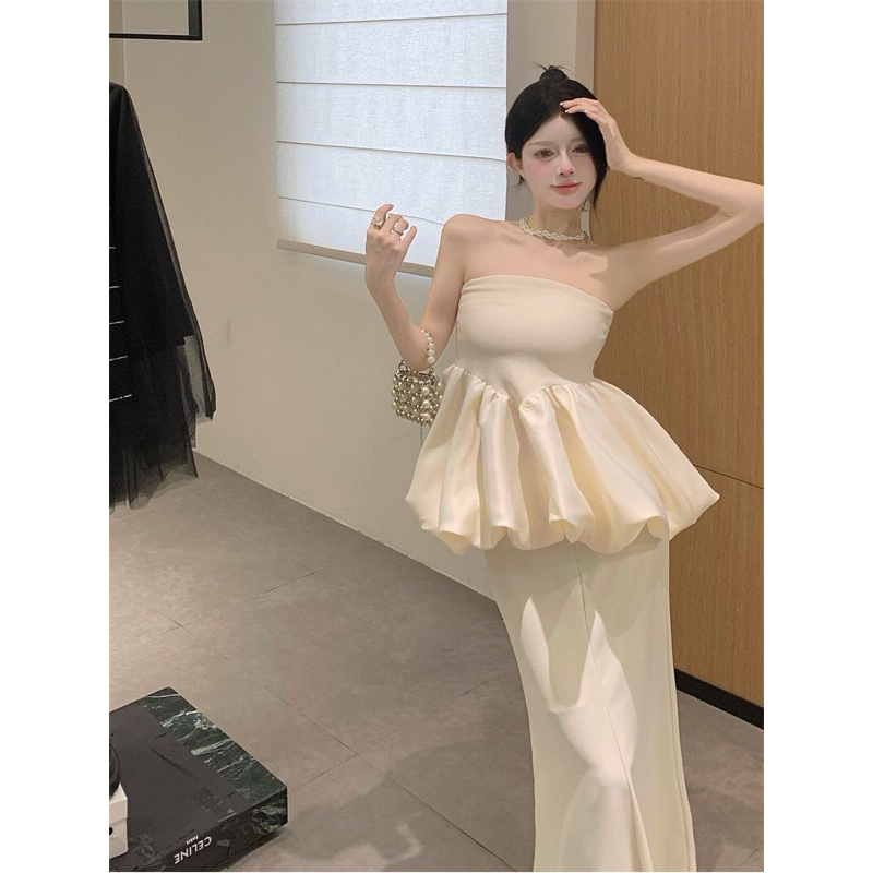 Thiết kế áo ống gợi cảm kiểu Pháp áo ống + chân váy đuôi cá chữ A thời trang phù hợp với nữ mùa hè