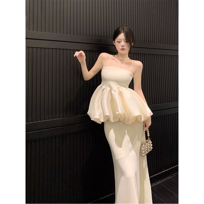 Thiết kế áo ống gợi cảm kiểu Pháp áo ống + chân váy đuôi cá chữ A thời trang phù hợp với nữ mùa hè