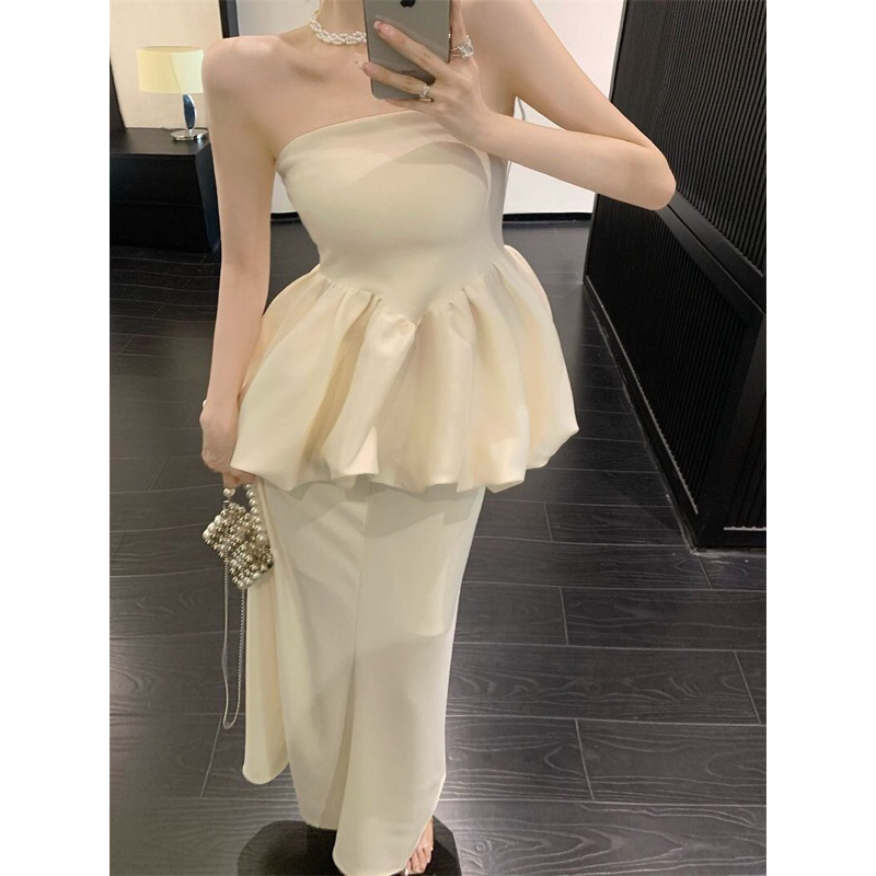 Thiết kế áo ống gợi cảm kiểu Pháp áo ống + chân váy đuôi cá chữ A thời trang phù hợp với nữ mùa hè