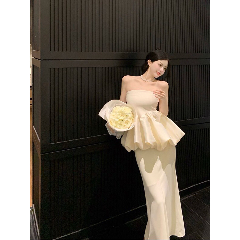 Thiết kế áo ống gợi cảm kiểu Pháp áo ống + chân váy đuôi cá chữ A thời trang phù hợp với nữ mùa hè