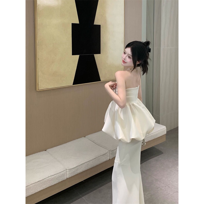 Thiết kế áo ống gợi cảm kiểu Pháp áo ống + chân váy đuôi cá chữ A thời trang phù hợp với nữ mùa hè