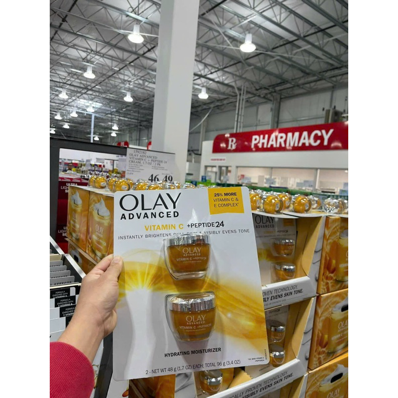 Set 2 Kem Olay Advanced Vitamin C+Peptide 24 chống lão hóa+ sáng da 25% 48gx2 hủ.màu vàng