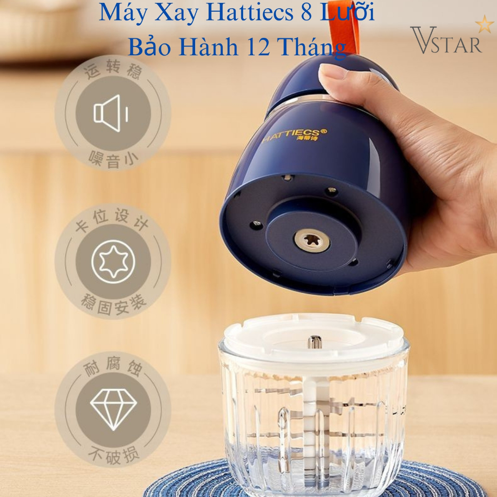 Máy xay ăn dặm Hattiecs 8 lưỡi và 6 lưỡi dao cho bé dung tích 0,3L hàng chuẩn bảo hành 12 tháng