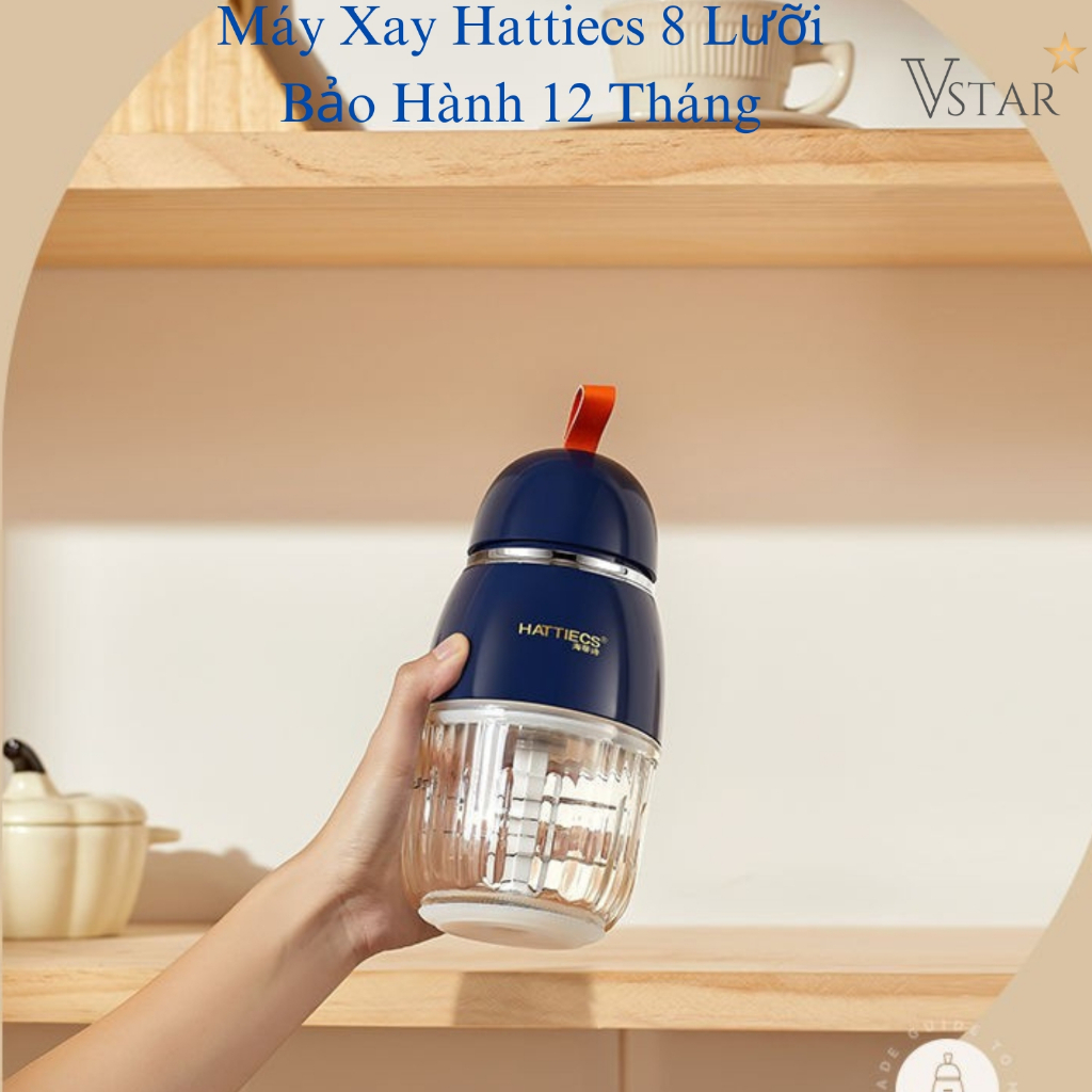 Máy xay ăn dặm Hattiecs 8 lưỡi và 6 lưỡi dao cho bé dung tích 0,3L hàng chuẩn bảo hành 12 tháng