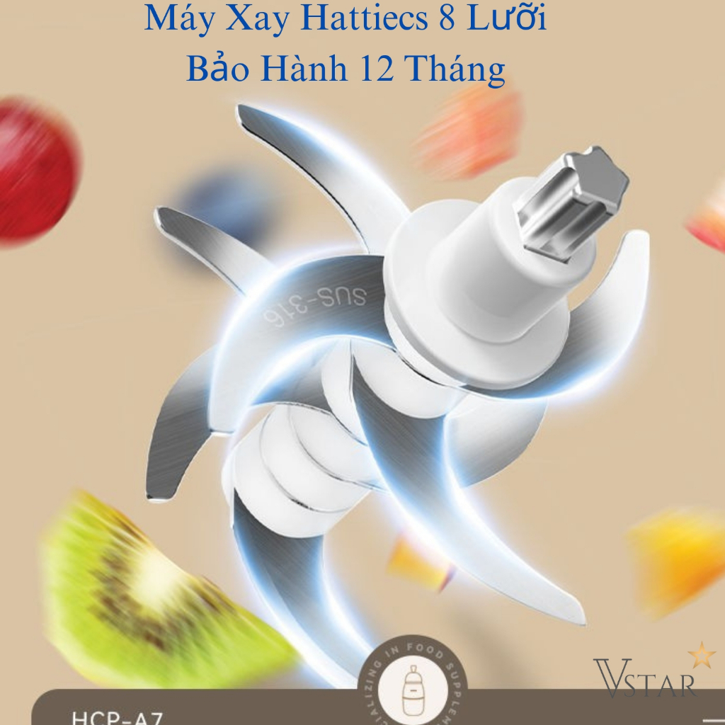 Máy xay ăn dặm Hattiecs 8 lưỡi và 6 lưỡi dao cho bé dung tích 0,3L hàng chuẩn bảo hành 12 tháng