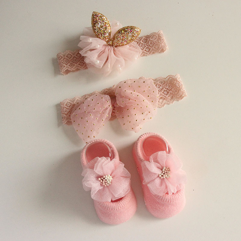 Set quà tặng đầy tháng turban băng đô che thóp dễ thương cho bé gái sơ sinh 0-1 tuổi Chaunguyenkids