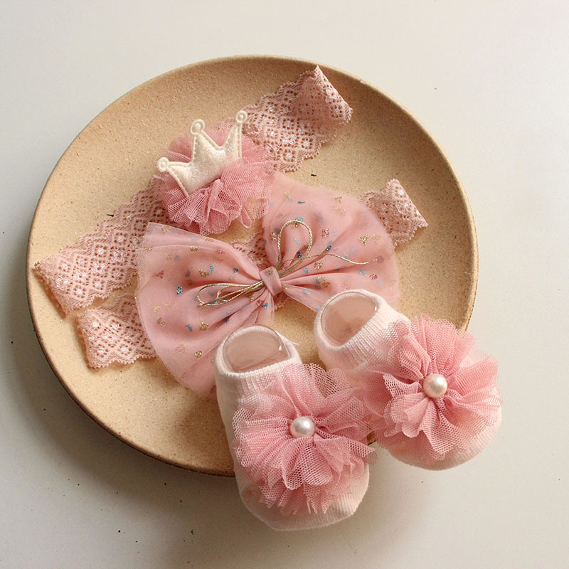 Set quà tặng đầy tháng turban băng đô che thóp dễ thương cho bé gái sơ sinh 0-1 tuổi Chaunguyenkids