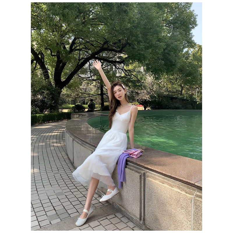 Váy 2 dây cotton phối voan