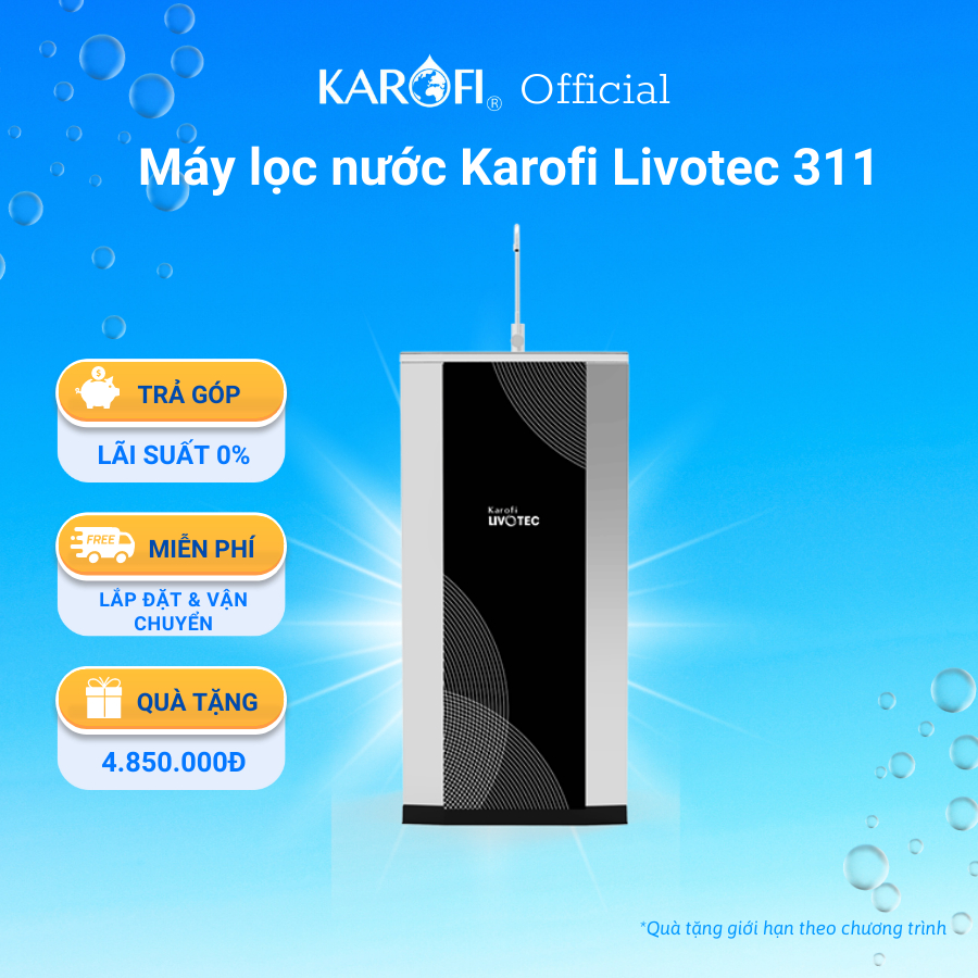 Máy lọc nước 8 lõi chính hãng Karofi Livotec 311, màng RO Hàn Quốc - Lắp đặt miễn phí toàn quốc