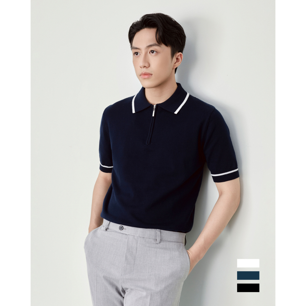 Áo polo nam ngắn tay có khoá kéo - Dwarfs - Line Collar Knit 023