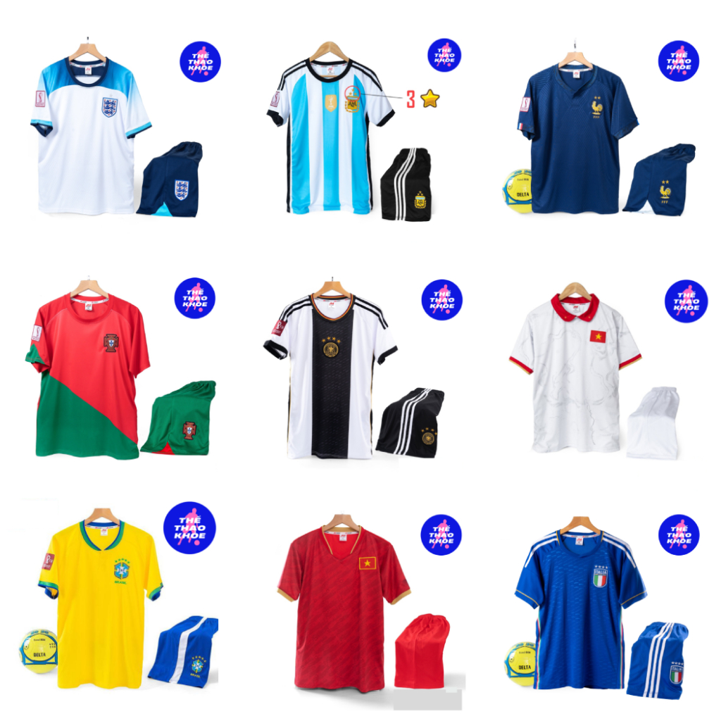 Quần Áo Bóng Đá, Đồ Đá Banh Đội Tuyển Quốc Gia World Cup, Euro 2023 - Thun Lạnh Cao Cấp, Không Nhăn, Không Xù Lông