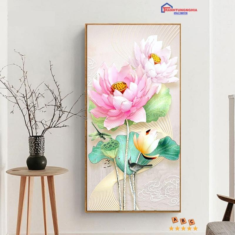 Tranh thêu chữ thập hoa sen 43cm x 63cm