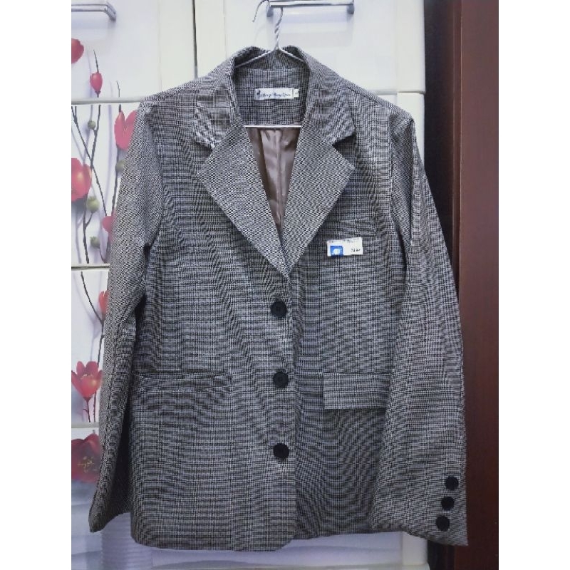 pass áo blazer kẻ răng sói màu nâu tây