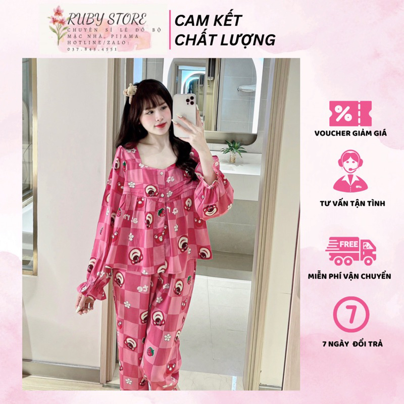 Đồ Bộ Tay Dài Cổ Vuông Lụa Sang Chảnh 40-60kg - Ruby Store
