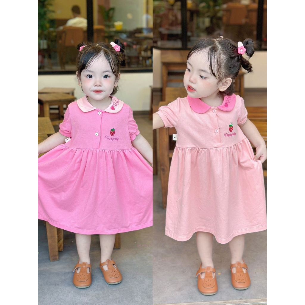 Váy bé gái  chất cotton 4 chiều ngắn tay xinh xắn dáng chữ A