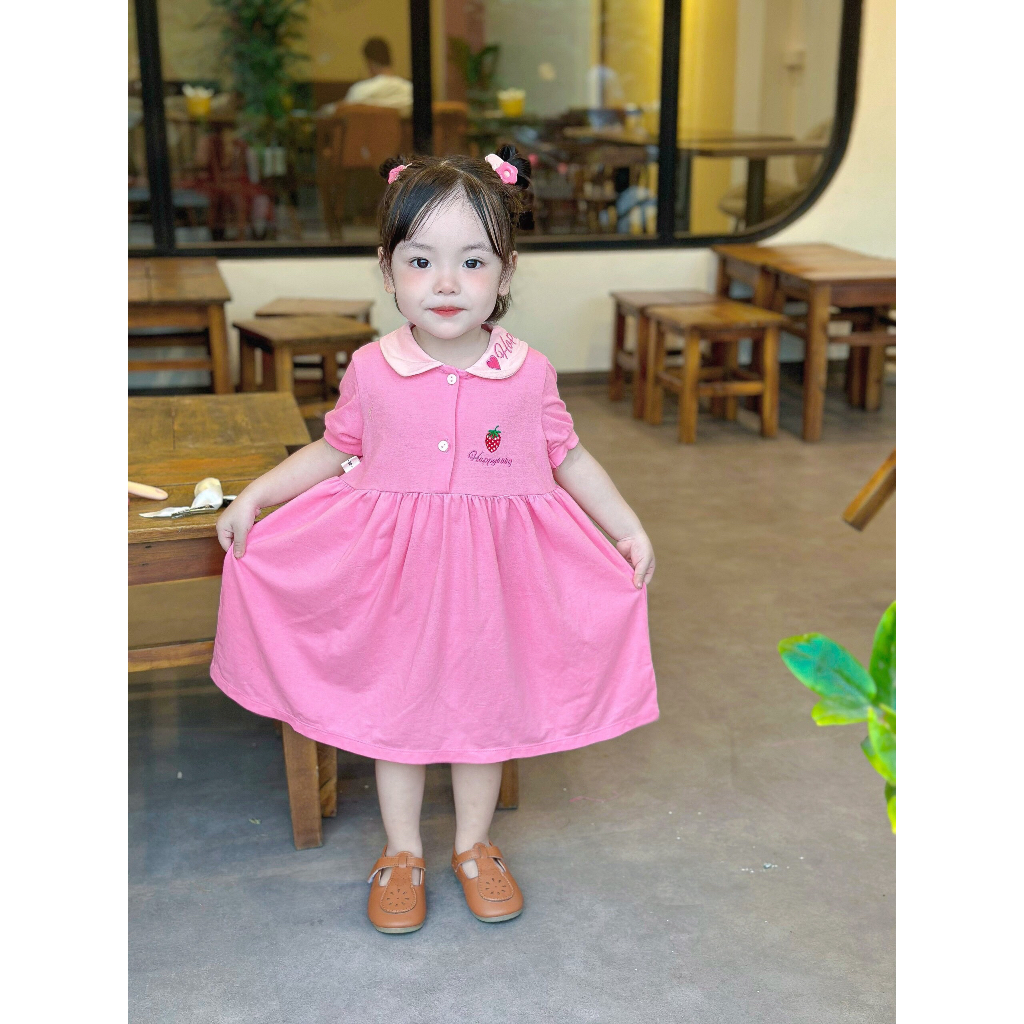 Váy bé gái  chất cotton 4 chiều ngắn tay xinh xắn dáng chữ A