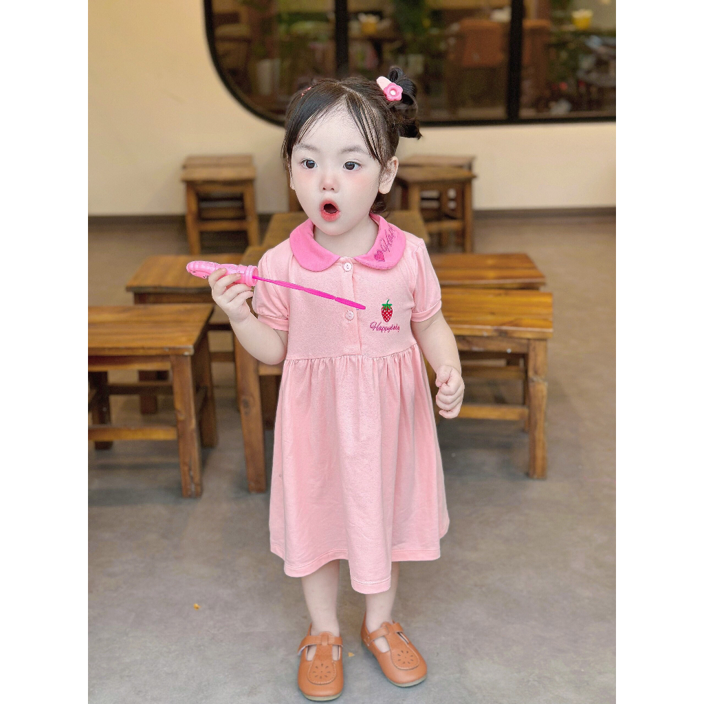 Váy bé gái  chất cotton 4 chiều ngắn tay xinh xắn dáng chữ A