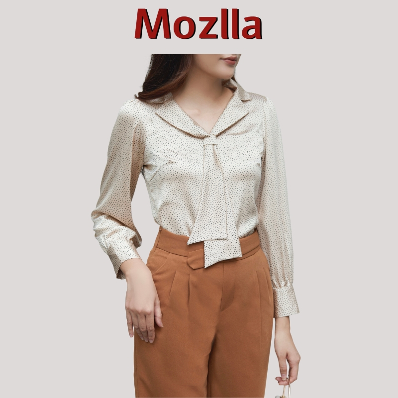 Áo sơ mi nữ thiết kế cổ nơ tay dài măng séc MOZLLA mã MLA 0223