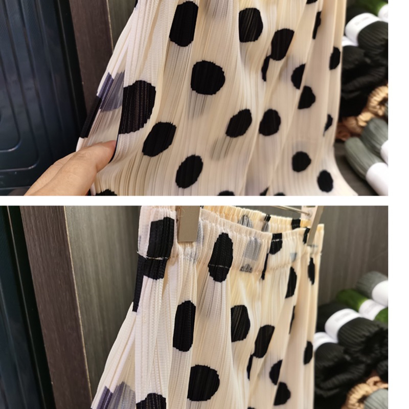 ÁO QUẦN LÒ XO HỌA TIẾT CHẤM BI CAO CẤP, Áó cọc tay cùng quần dài tôn dáng với lưng chun sang trọng