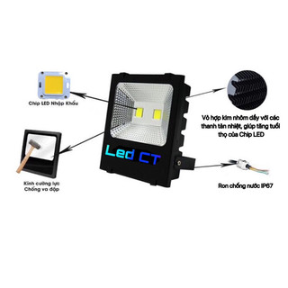 Đèn pha led 200W Thân Nhôm (Trắng, Vàng, Xanh dương, Xanh lá, Đỏ)
