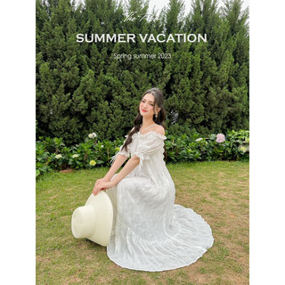 [Ảnh thật+Video] CLOUDY DRESS by Thepeavn - Đầm trễ vai dáng dài đi biển, vải voan dệt nổi bồng bềnh