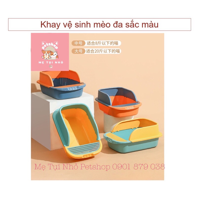 Khay Vệ Sinh Hai Màu Thành Cao Chống Văng Cho Mèo