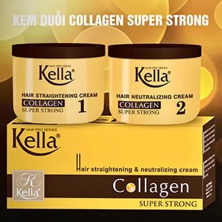 Bộ thuốc duỗi thẳng tóc kella hộp vàng collagen super strong 500ml x 2 hộp duỗi & dập