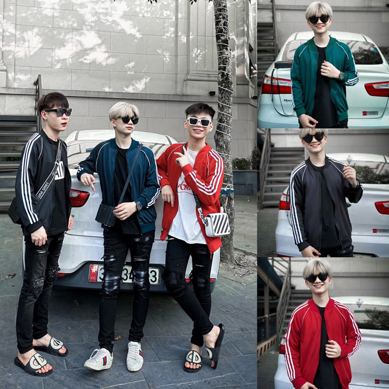 (Ảnh Thật) Áo khoác bomber 3 sọc hottrend full màu : Đen , Đỏ , Xanh -Chất liệu vải POLY cao cấp dành cho nam và nữa
