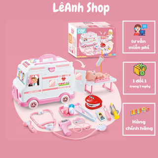 Đồ chơi bác sĩ cho bé gái bé trai xe cứu thương 30 chi tiết dụng cụ y tế có màu xanh hồng hộp đẹp