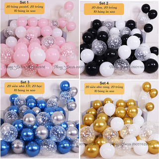 Set 50 bóng bay mix sinh nhật trang trí sinh nhật, đám cưới, tiệc tùng mix sẵn các màu, pastel, bóng nhũ, bóng chấm sao