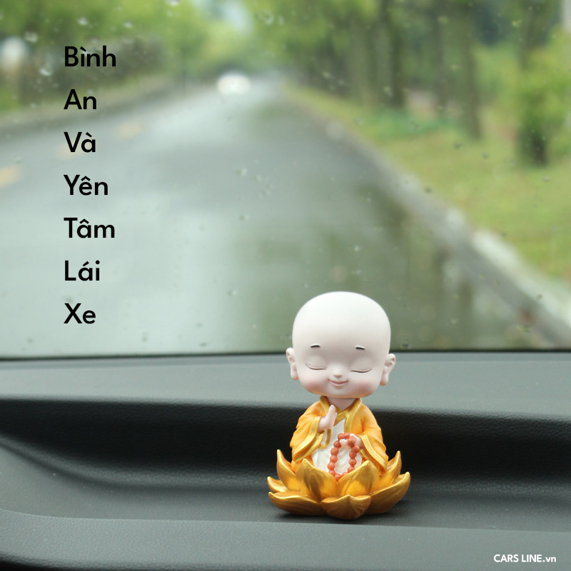 Tượng sư thầy, chú tiểu ngồi đài sen trang trí taplo xe hơi Ô tô - Tượng hòa thượng, chú tiểu ngồi đài sen dễ thương