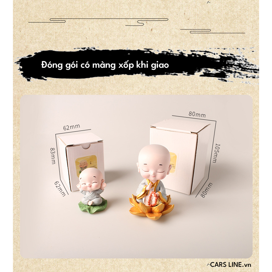 Tượng sư thầy, chú tiểu ngồi đài sen trang trí taplo xe hơi Ô tô - Tượng hòa thượng, chú tiểu ngồi đài sen dễ thương