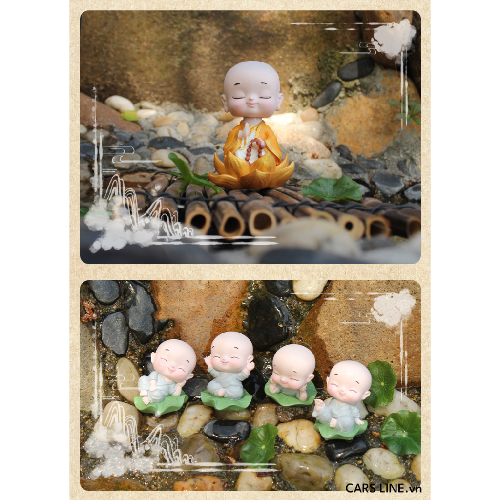 Tượng sư thầy, chú tiểu ngồi đài sen trang trí taplo xe hơi Ô tô - Tượng hòa thượng, chú tiểu ngồi đài sen dễ thương