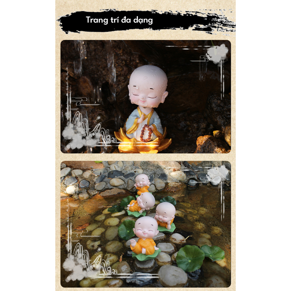 Tượng sư thầy, chú tiểu ngồi đài sen trang trí taplo xe hơi Ô tô - Tượng hòa thượng, chú tiểu ngồi đài sen dễ thương
