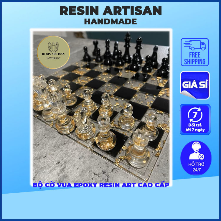 Bộ cờ vua trong suốt Epoxy Resin, Handmade, Quân cờ vua trong suốt cao cấp 32 Quân (Nhiều màu tùy chọn)