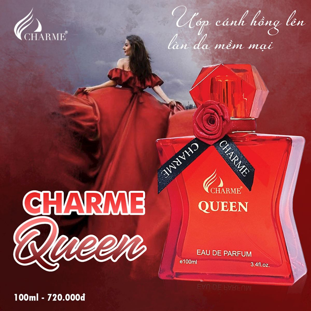 Nước hoa Nữ Charme Queen 100ml ướp cánh hồng thơm ngát trên làn da mềm mại, lưu hương lâu và toả hương xa