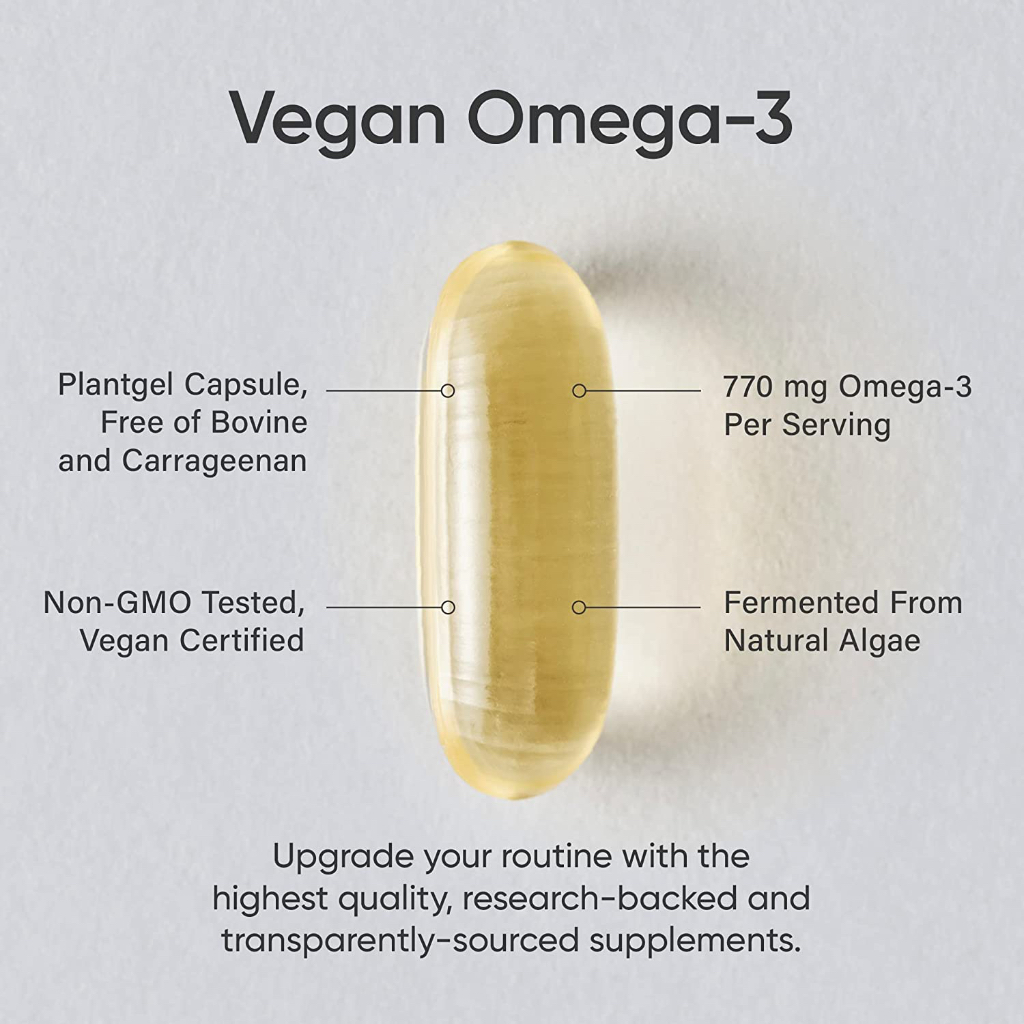 HŨ 60 VIÊN DẦU ALGAE THỰC VẬT THAY THẾ DẦU CÁ SR Omega-3 Fish Oil Alternative, DHA & EPA Fatty Acids, Non-GMO, Vegan