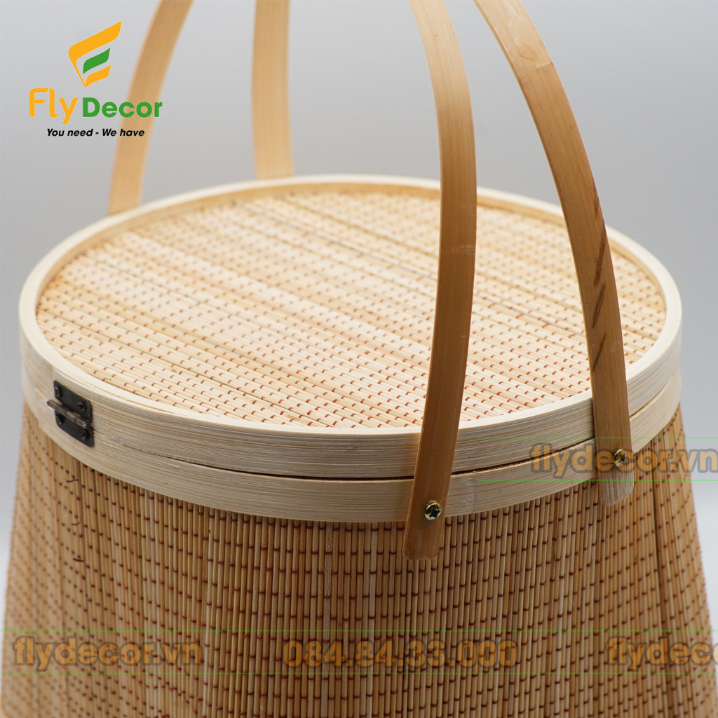 Giỏ đựng đồ mây tre có quai xách dùng đi Picnic, Giỏ có nắp đa năng đựng quà  FG2T  - Flydecor