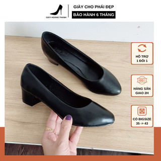 Giày Cao Gót 3 Phân Đế Vuông Mũi Nhọn Giày Búp Bê Nữ Công Sở Hoàng Thanh CG